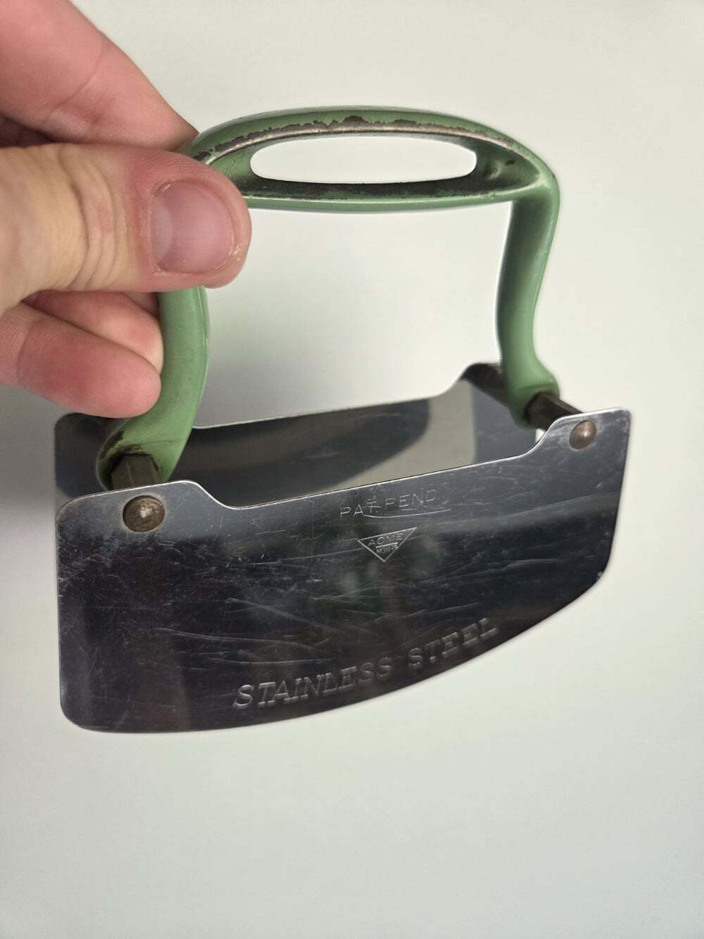 Vtg Acme MGM Co. Handheld Food Rocker Chopper Stainless Steel Rustic Cast Iron - Picture 1 of 10